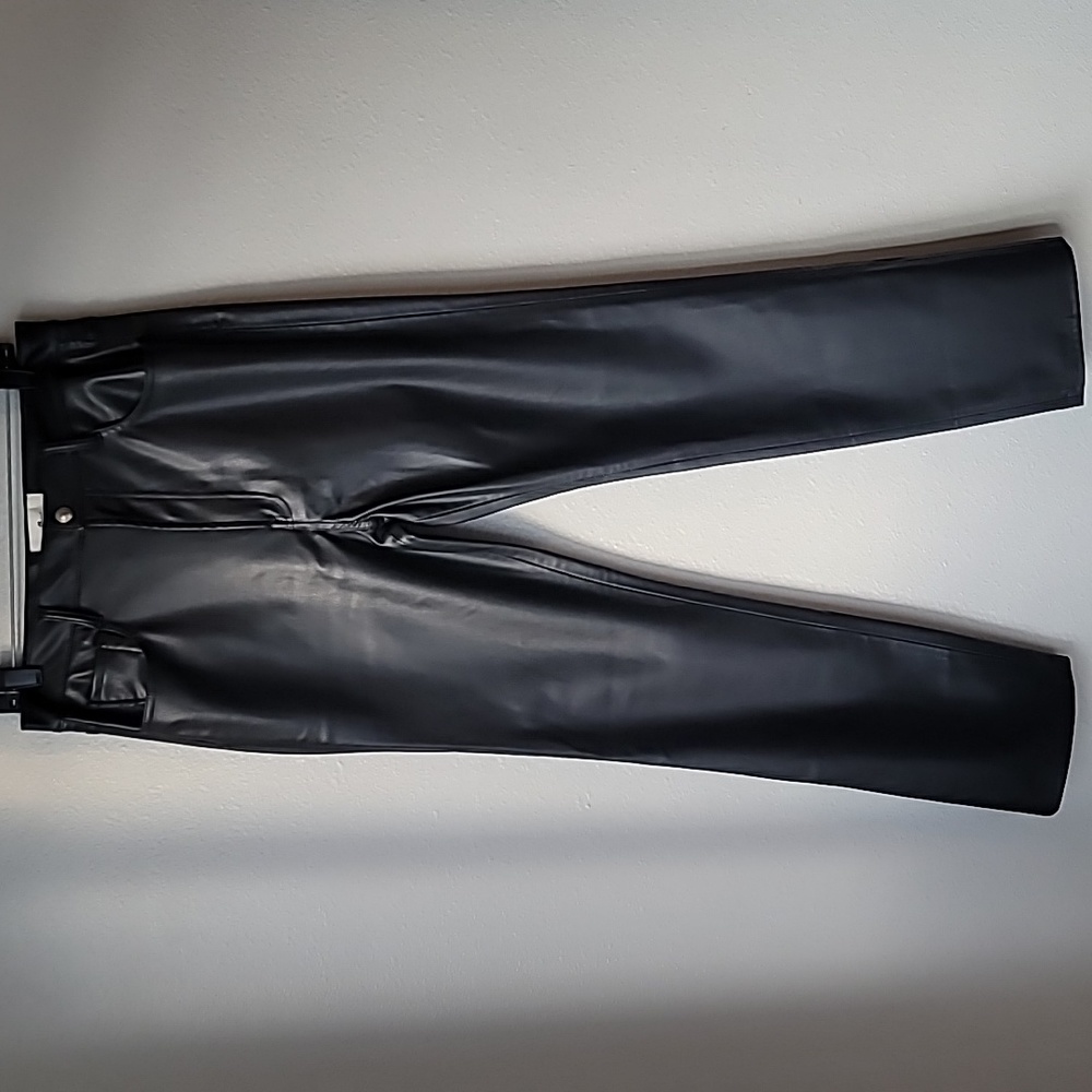 7 For All Mankind Faux Leather Straight Leg Pants, Size 31, Color Black - Picture 2 of 12